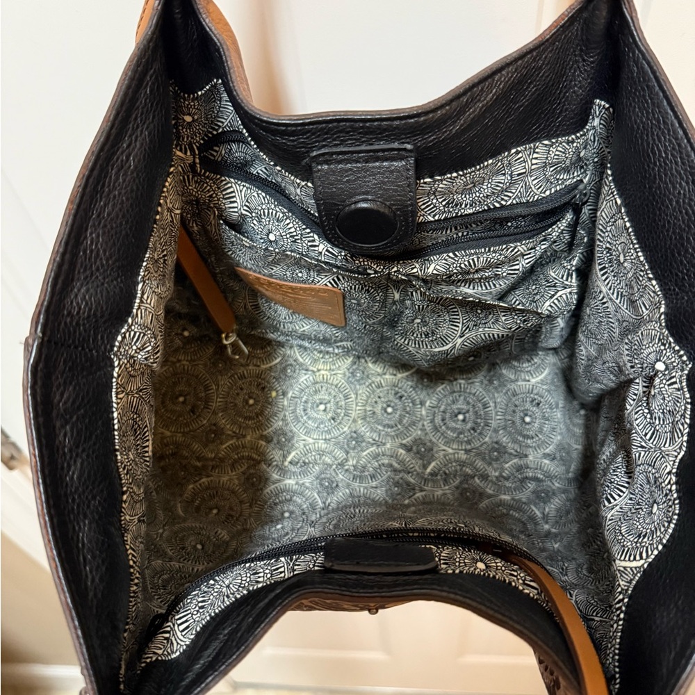 Brighton Tan and Black Embossed Shoulder Bag - Picture 3 of 3